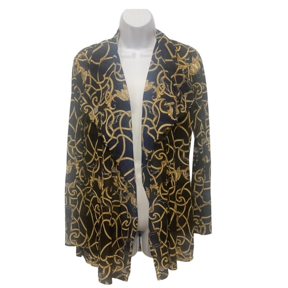 J McLaughlin Women's Size‎ S Black Gold Chain Print Cardigan Sweater